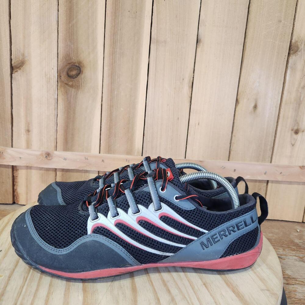Merrell Trail Glove Shoes Mens 10.5 Black Red Mesh Vibram Barefoot Sneakers